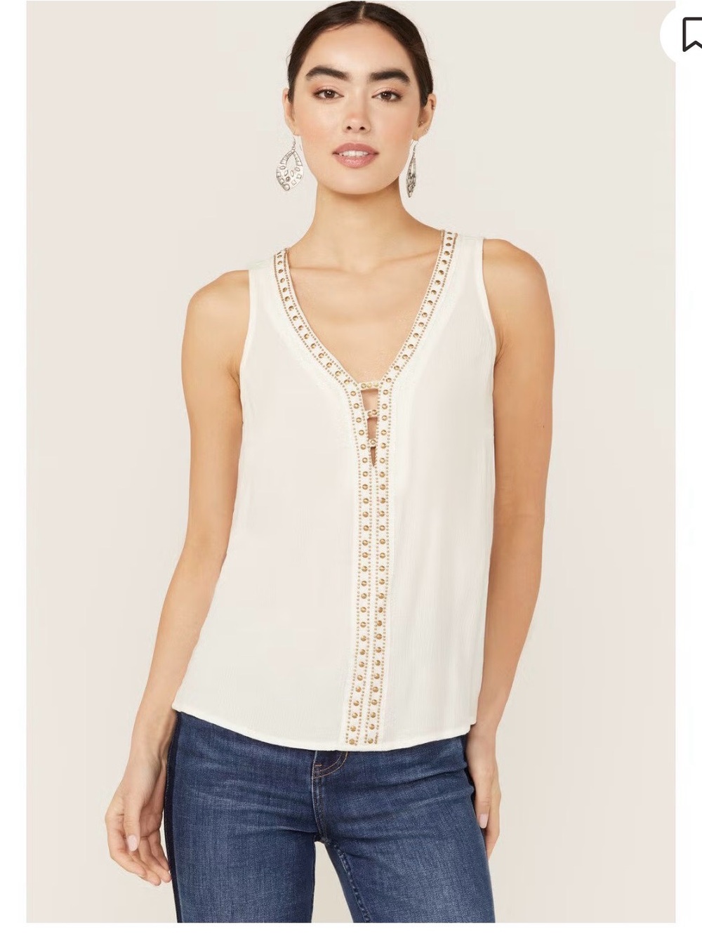 Idyllwind Cream V-Neck Embellished Camisole